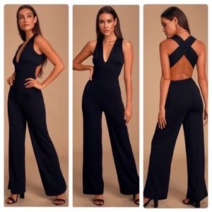 Lulus Thinking out loud Black Backless wide leg jumpsuit